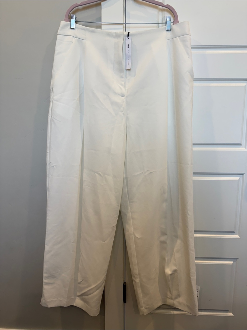 Wide Leg Barrel White Dress Pants - Women's + XXL Belt